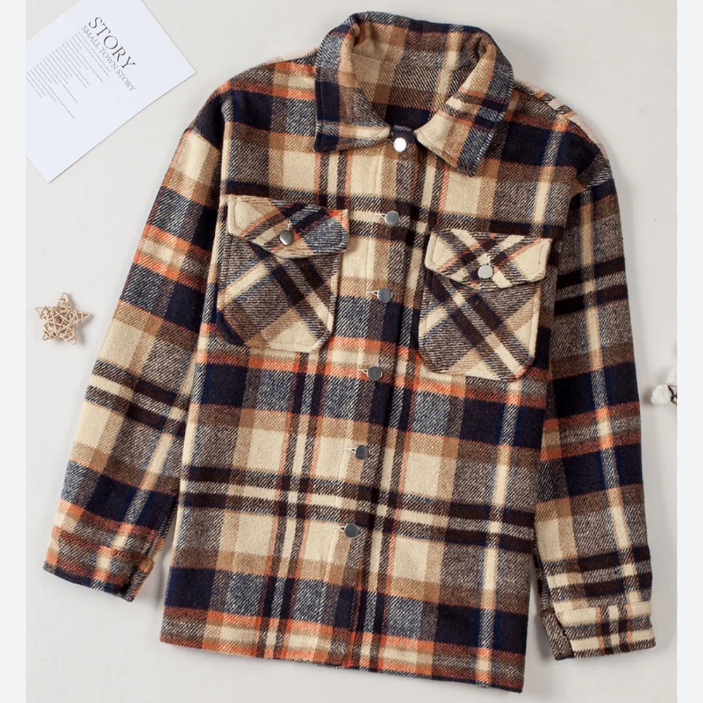 Oversized Flannel Shirt Jacket Shacket Plaid Flannel Button up Small - Picture 2 of 8